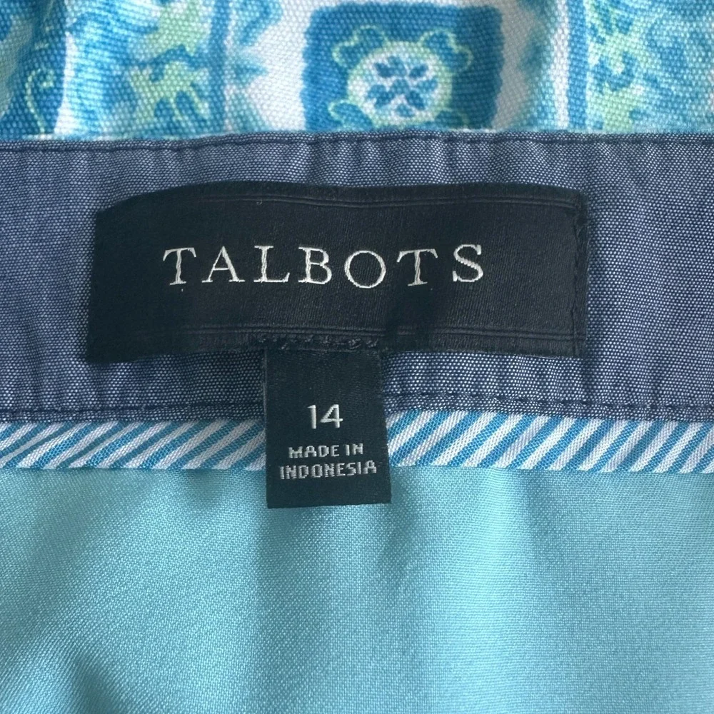 Talbots Coastal Beachy Resort Blue Medallion Tile Print Cotton Mini Skirt Sz 14